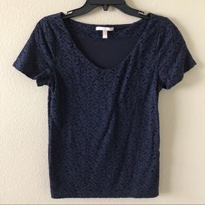 Banana Republic Petite Navy Lace Top